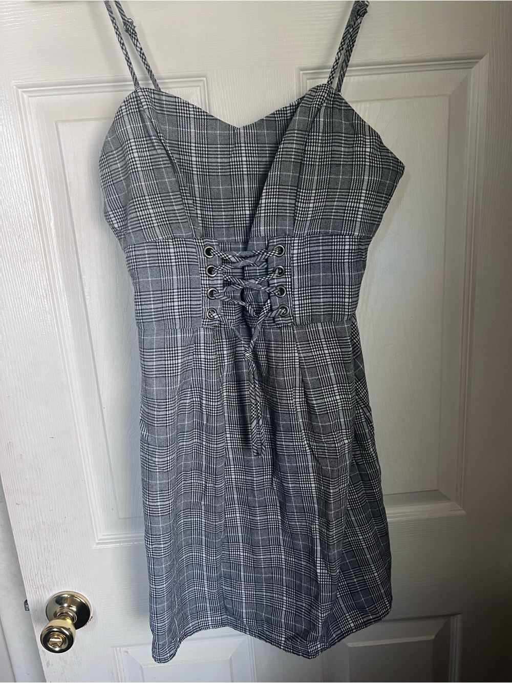 wild fable Black & White Plaid Lace-Up Mini Dress